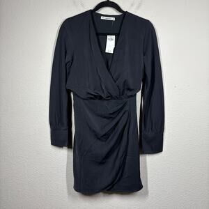 Abercrombie & Fitch Size XS Draped Mini Shift Dress Black Faux Wrap Long Sleeves